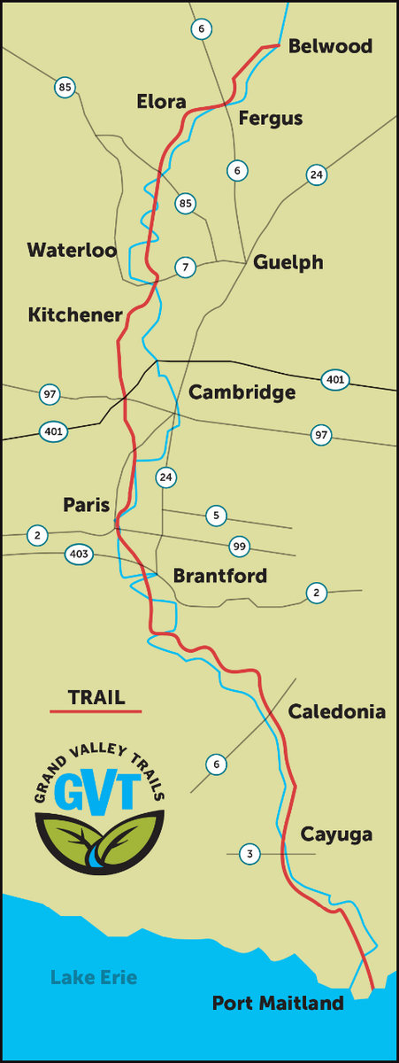 Trail Map from Cayuga to Belwood Ontario
